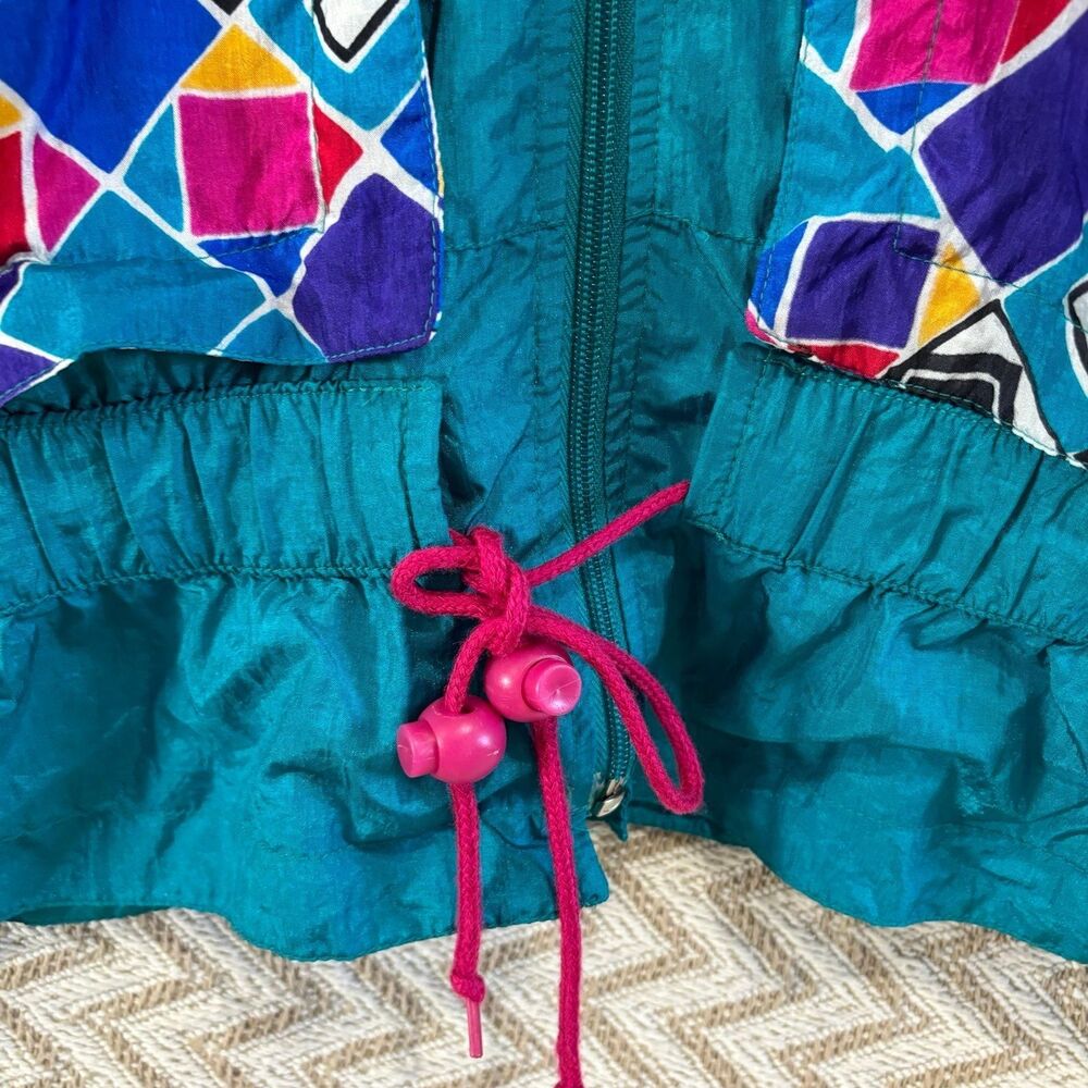 Sunterra Vintage 80's Windbreaker Full Zip Jacket Pink Green Squares Women's PM - Picture 2 of 8